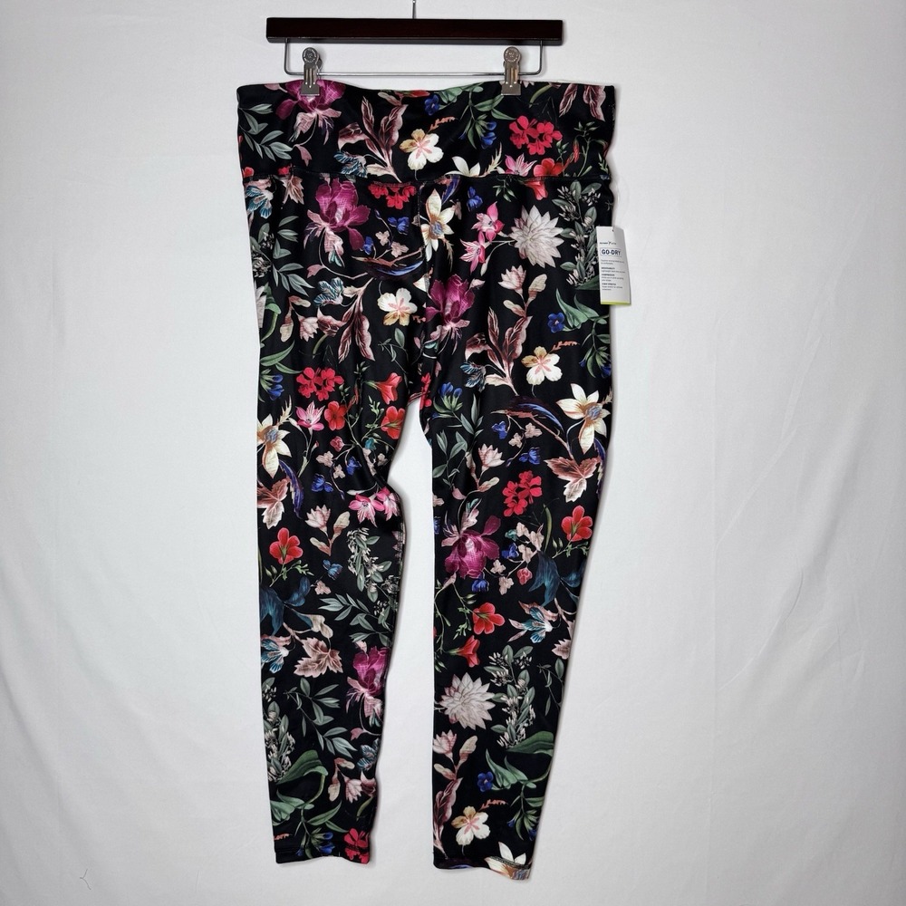 Old‎ Navy Active Go Dry NEW Floral Leggings Sz XXL High Waist Yoga Black Pink - Picture 2 of 10